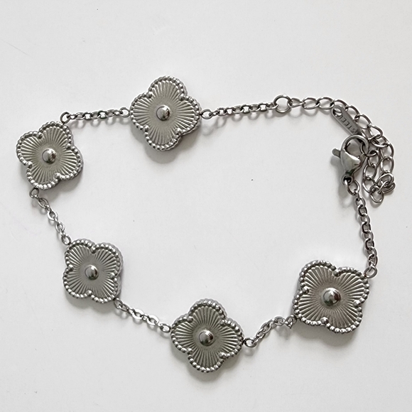 BRACELET SILVER STAINLESS STEEL CLOVER CHAIN NEW - Picture 2 of 10